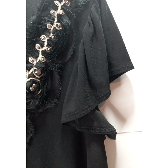 Nic & Dom 2X Black Swing Dress Embroidered Ribbon Metallic Jeweled Look Studs - Picture 6 of 8